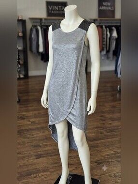 BCBGeneration Metallic Space Dye Dress Quilted Faux Leather Accents XS